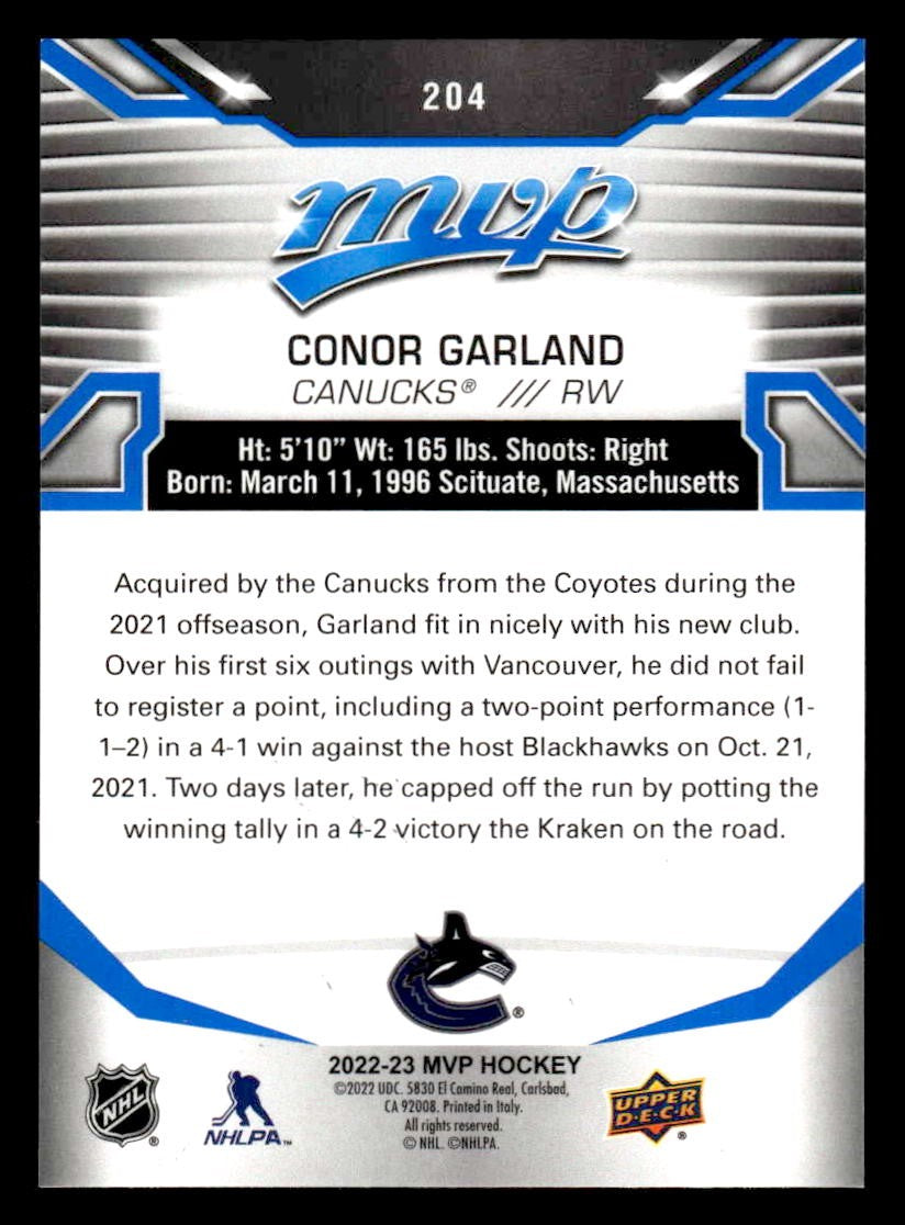 2022-23 Upper Deck MVP #204 Conor Garland Blue Script