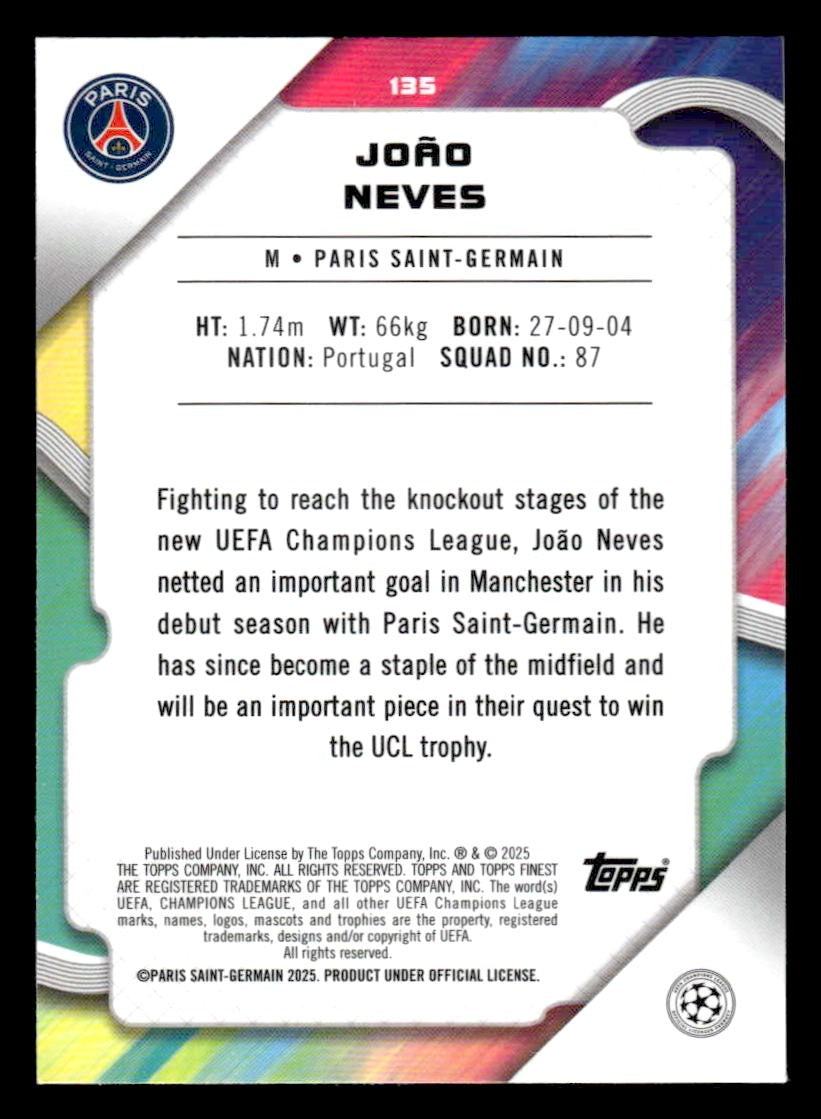 2024-25 Topps Finest UEFA Club Comp #135 Joao Neves