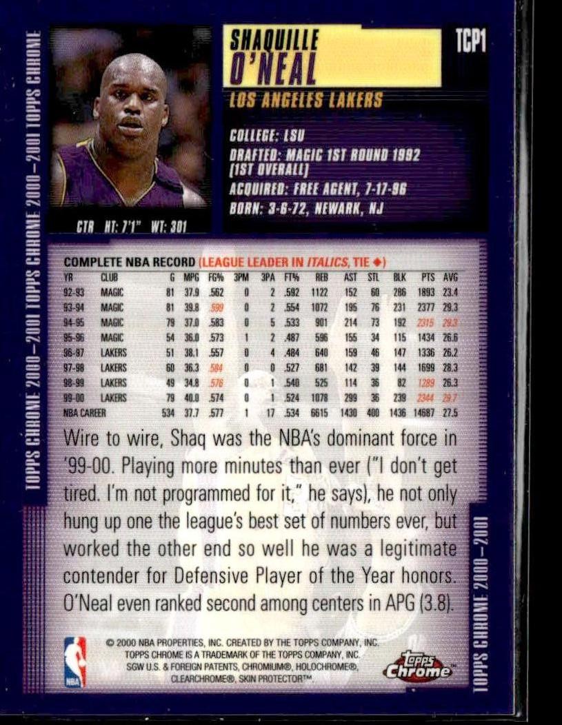 2000-01 Topps #TCP1 Shaquille O'Neal Topps Chrome Previews