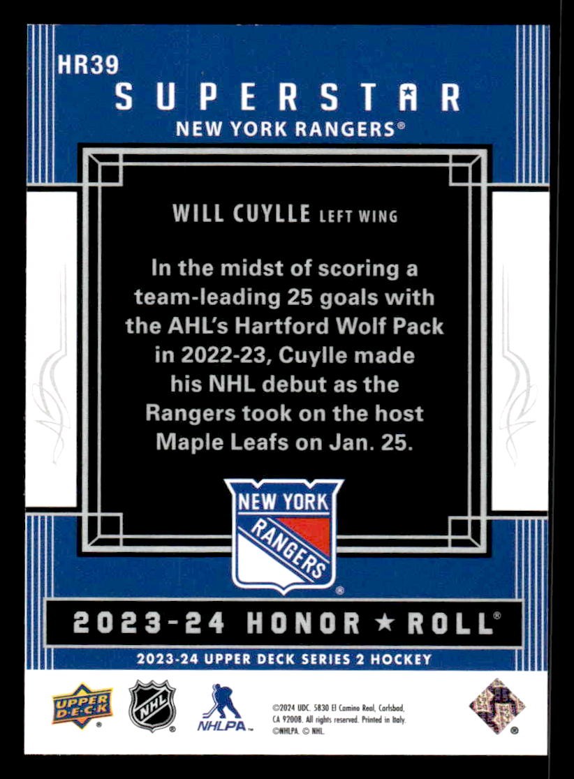 2023-24 Upper Deck #HR39 Will Cuylle Honor Roll