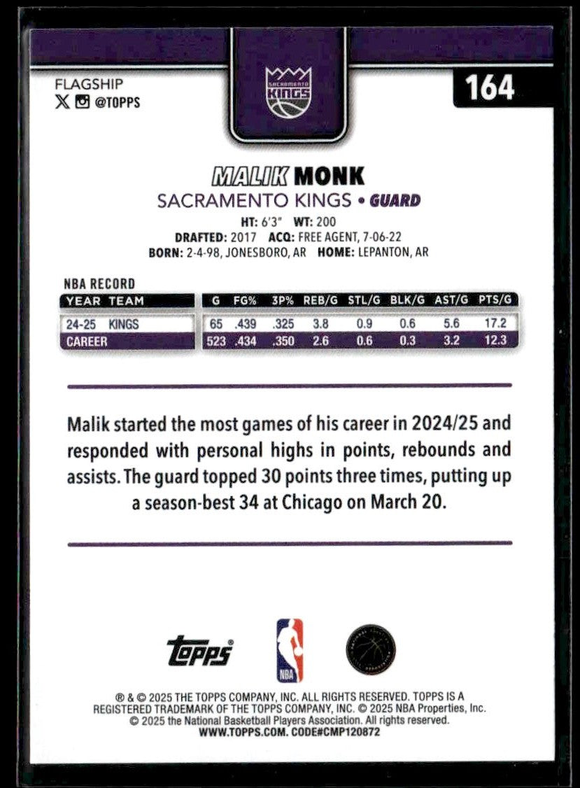 2025-26 Topps #164 Malik Monk