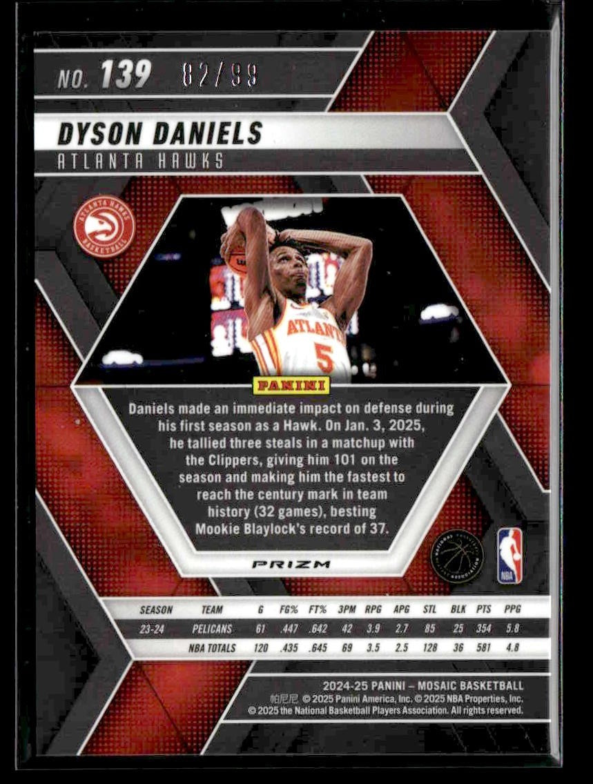 2024-25 Panini Mosaic #139 Dyson Daniels Fast Break Red Mosaic #/99