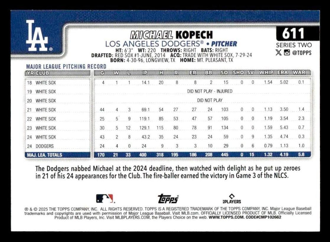 2025 Topps #611 Michael Kopech