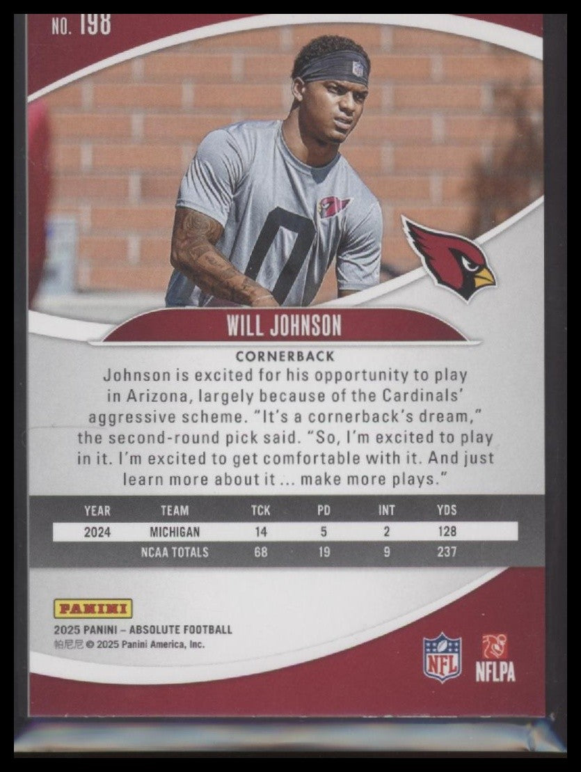 2025 Panini Absolute #198 Will Johnson Signature Rookies Spectrum Red #/199