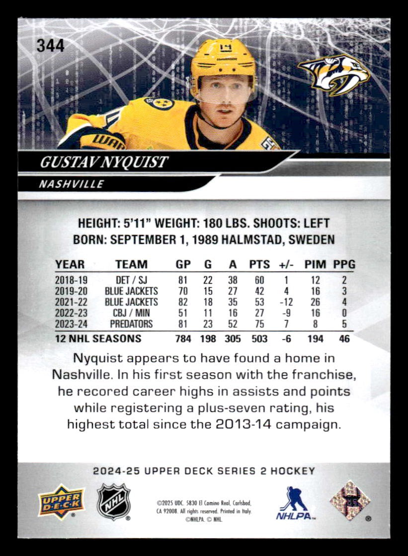 2024-25 Upper Deck #344 Gustav Nyquist