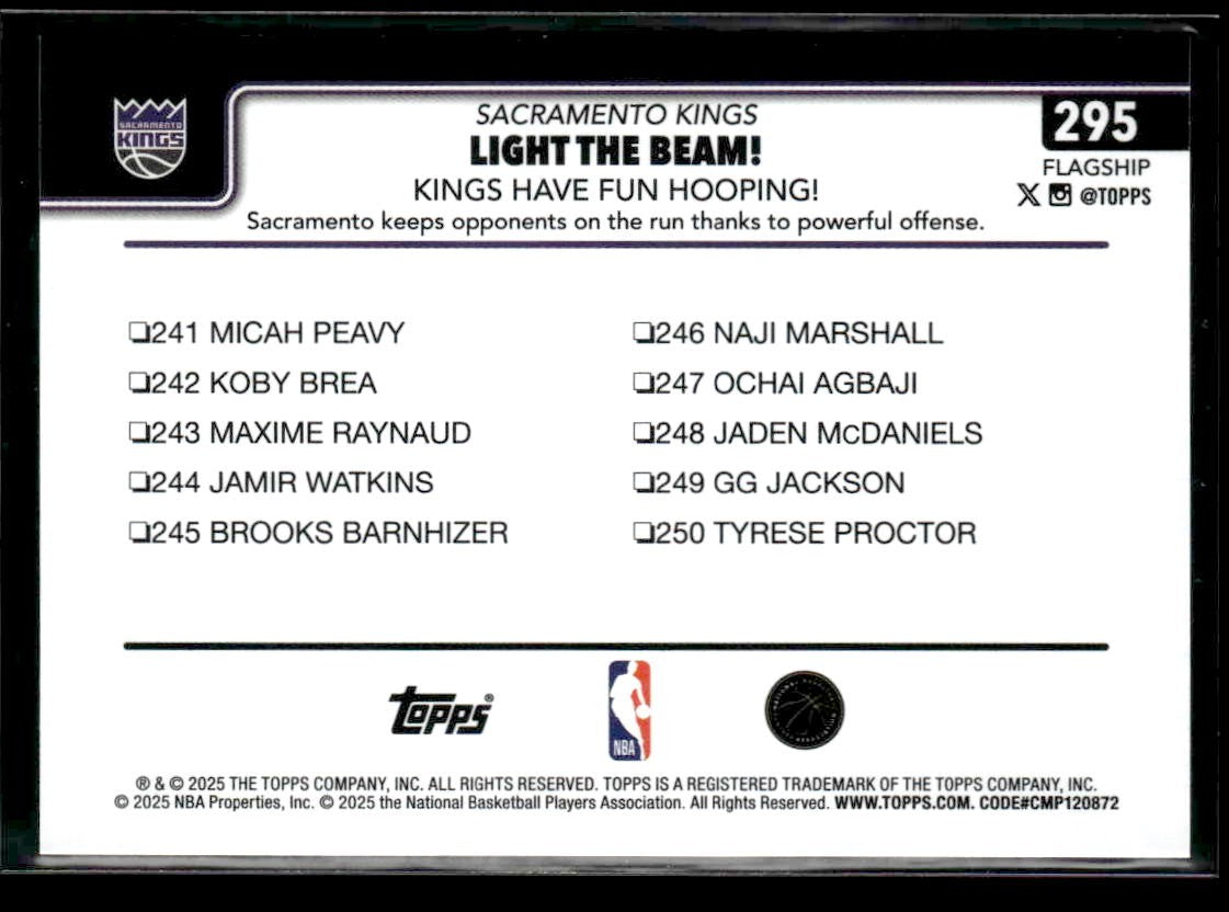 2025-26 Topps #295 Light The Beam!: Kings Have Fun Hooping!