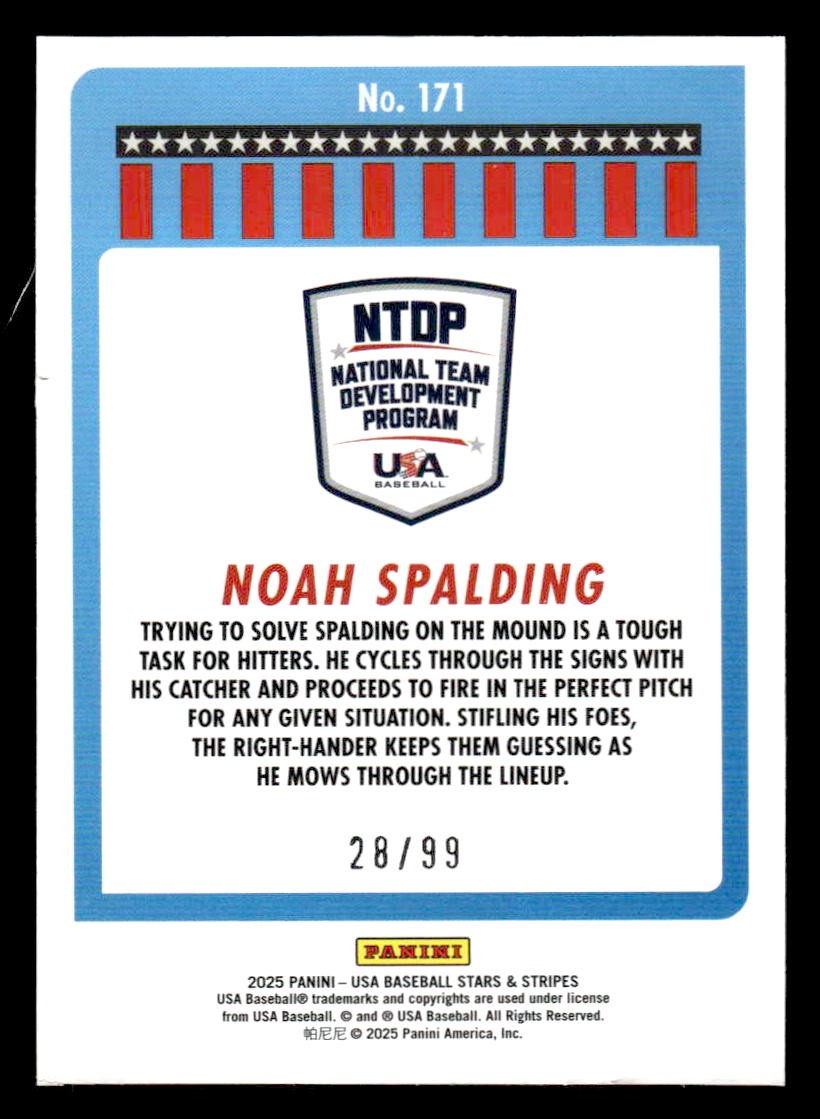 2025 Panini Stars and Stripes USA Baseball #171 Noah Spalding Purple #/99