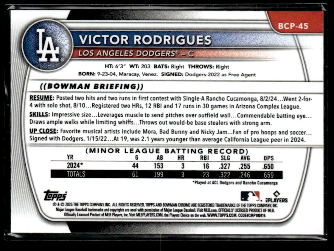 2025 Bowman #BCP-45 Victor Rodrigues Chrome Prospects