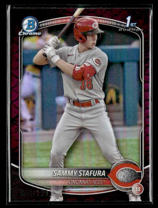 2025 Bowman #BCP-100 Sammy Stafura Chrome Prospects Fuchsia Refractor #/199