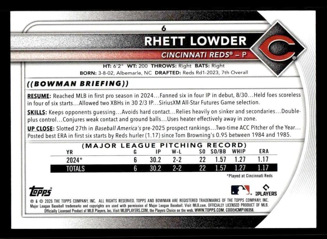 2025 Bowman #6 Rhett Lowder