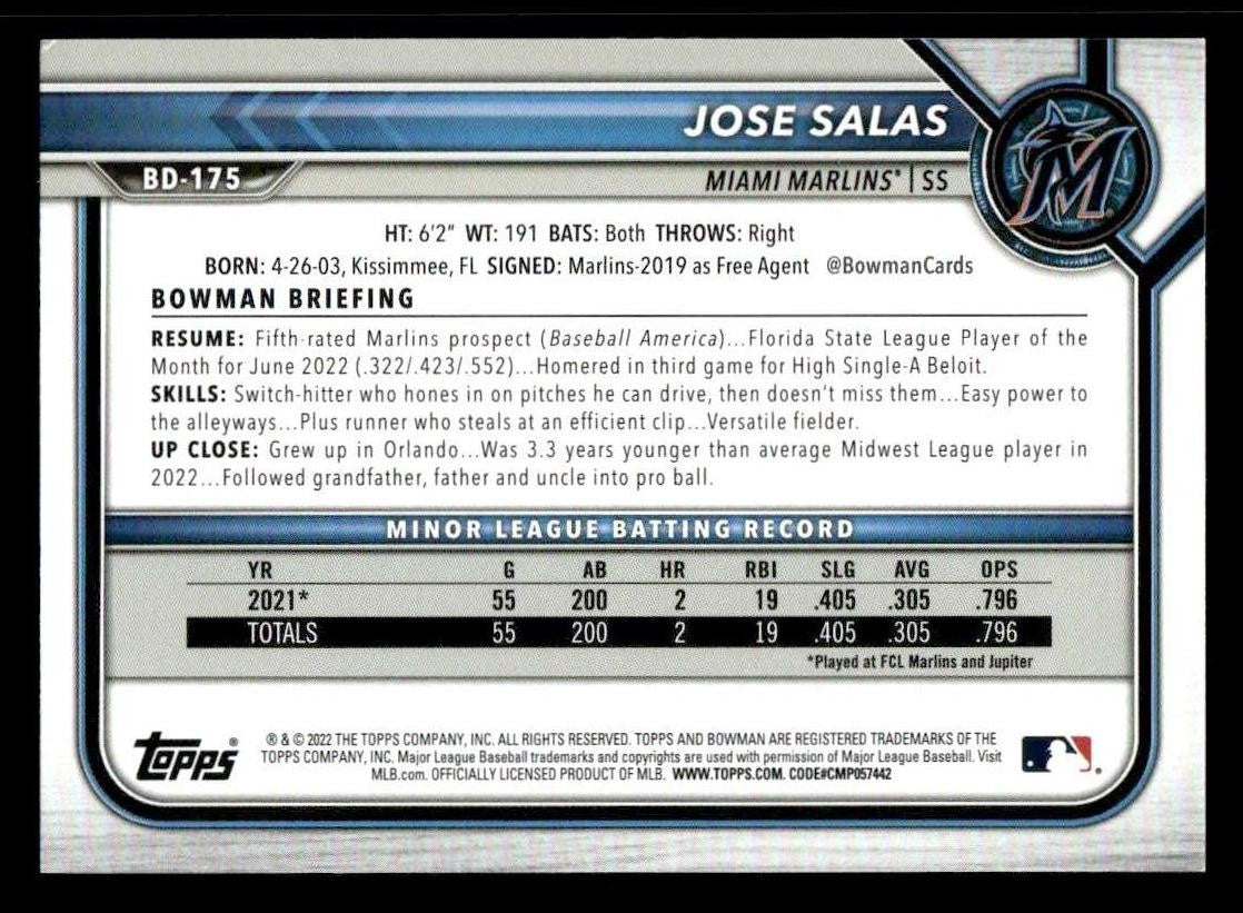 2022 Bowman Draft 1st Edition #BD-175 Jose Salas