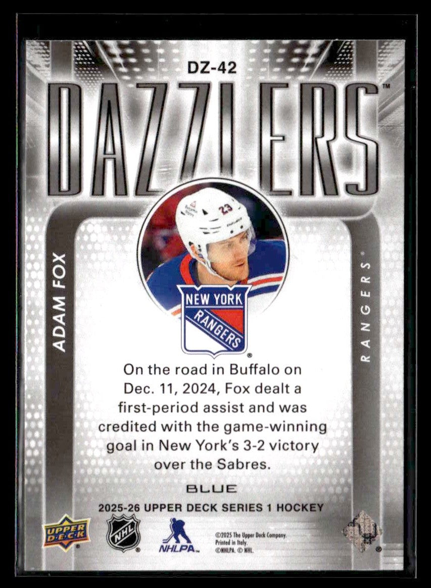 2025-26 Upper Deck #DZ-42 Adam Fox Dazzlers Blue