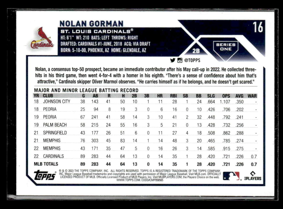 2023 Topps #16 Nolan Gorman