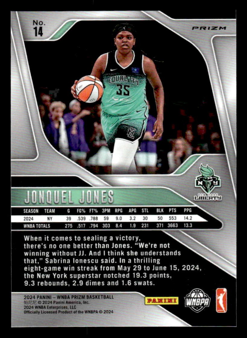 2024 Panini Prizm WNBA #14 Jonquel Jones Blue Velocity Prizms