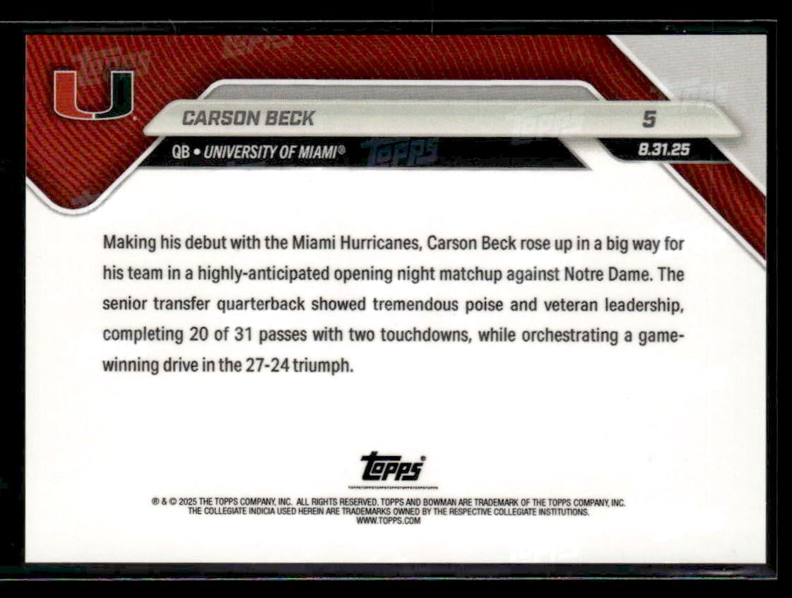2025-26 Bowman U Now #5 Carson Beck
