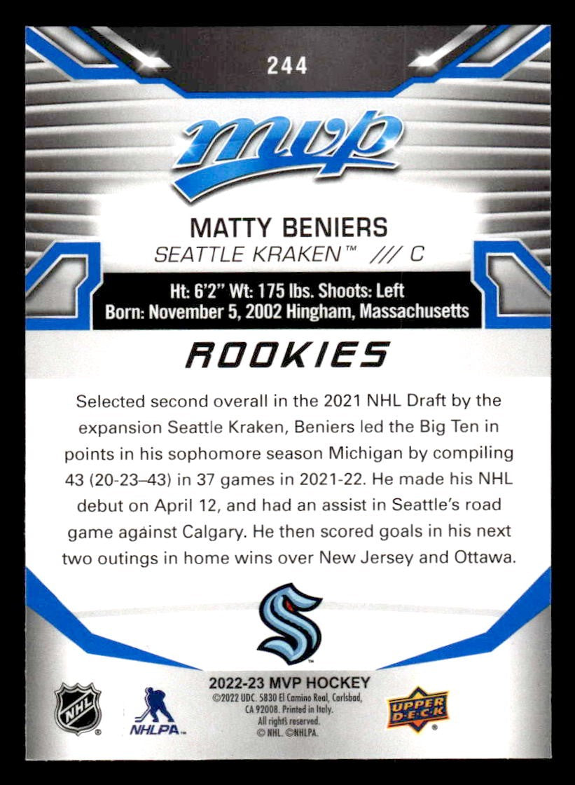 2022-23 Upper Deck MVP #244 Matty Beniers Blue Script
