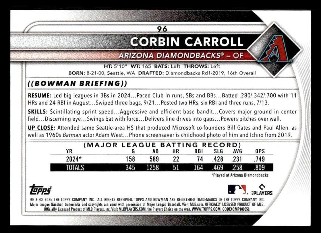 2025 Bowman #96 Corbin Carroll