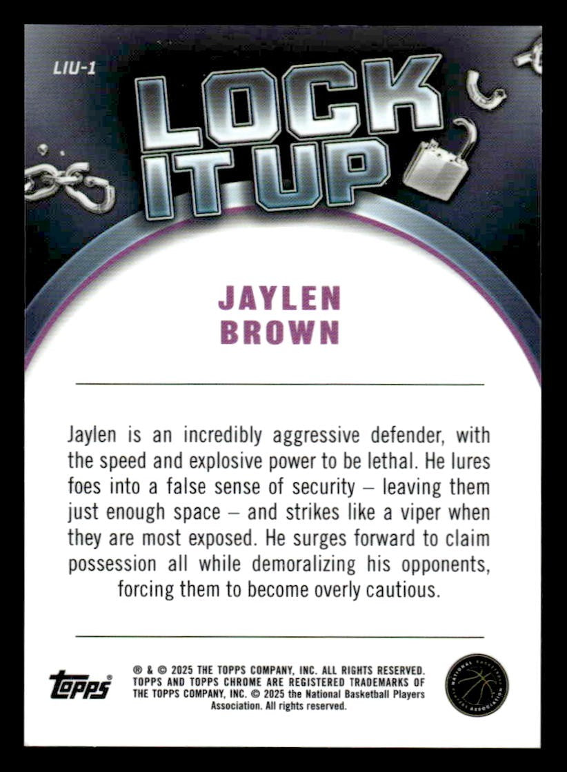 2024-25 Topps Chrome #LIU-1 Jaylen Brown Lock it Up Gold Refractor #/50