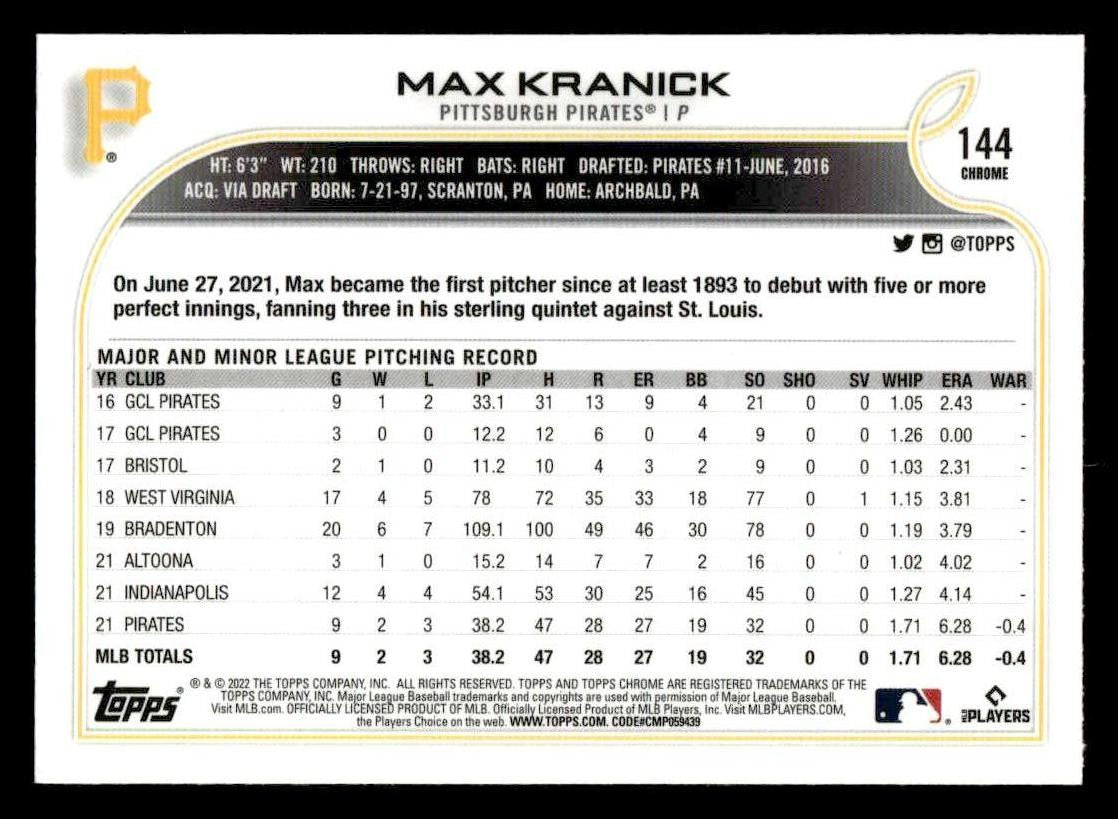 2022 Topps Chrome Sonic #144 Max Kranick