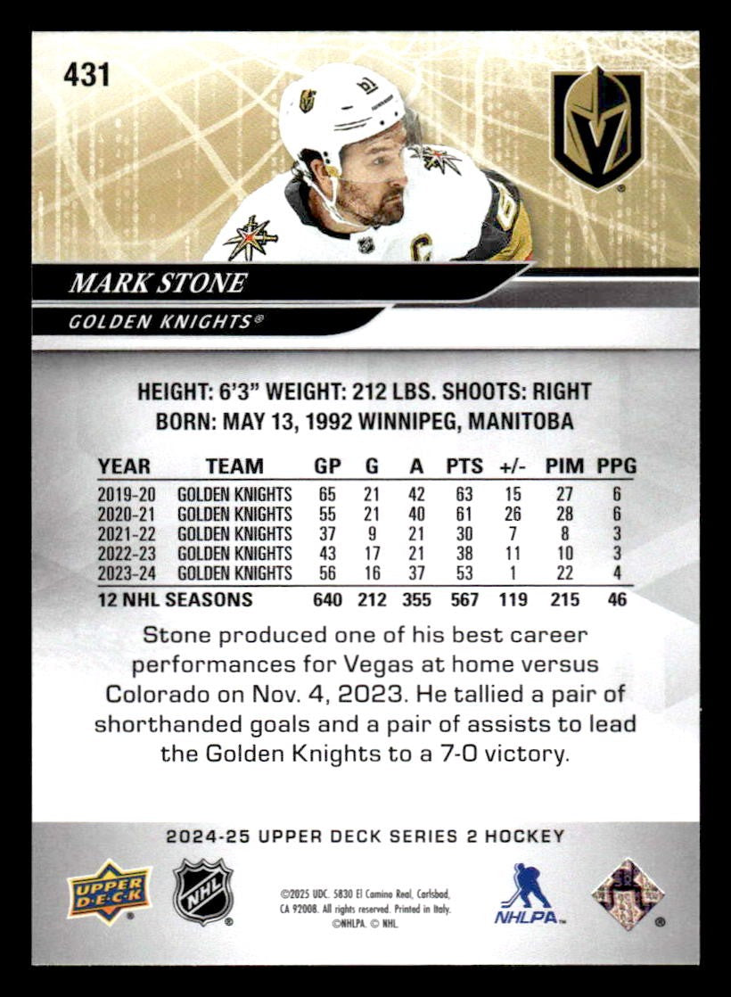 2024-25 Upper Deck #431 Mark Stone