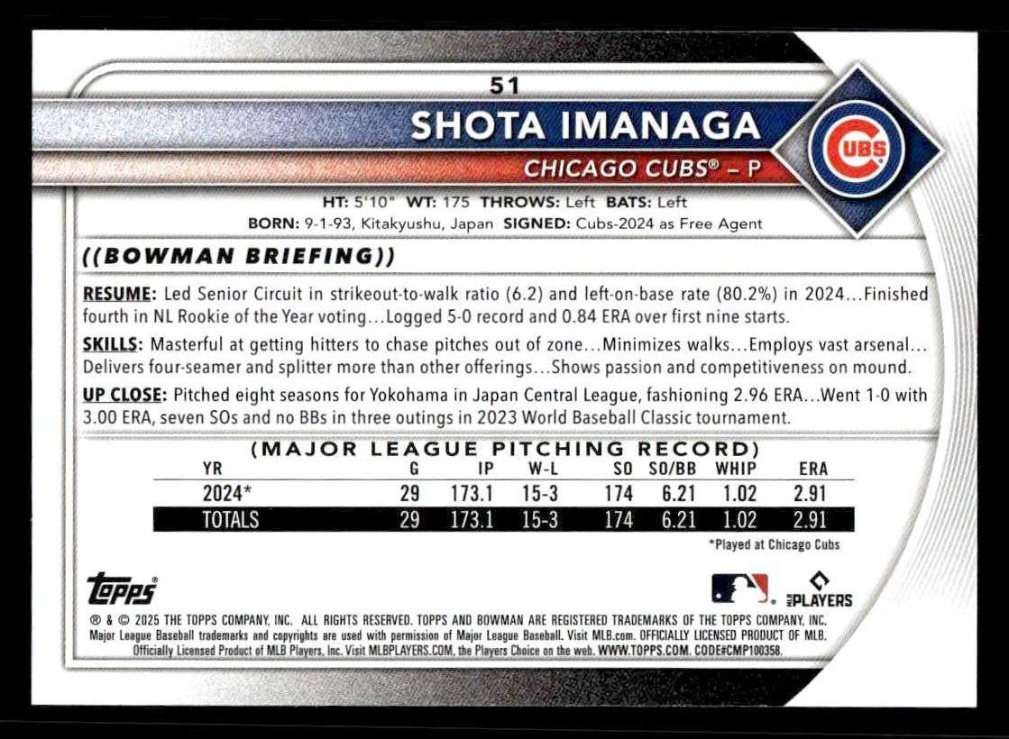 2025 Bowman #51 Shota Imanaga