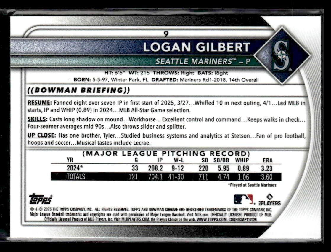 2025 Bowman Chrome #9 Logan Gilbert