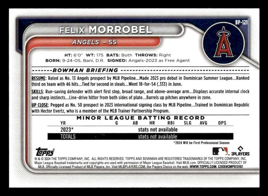 2024 Bowman #BP-121 Felix Morrobel Prospects