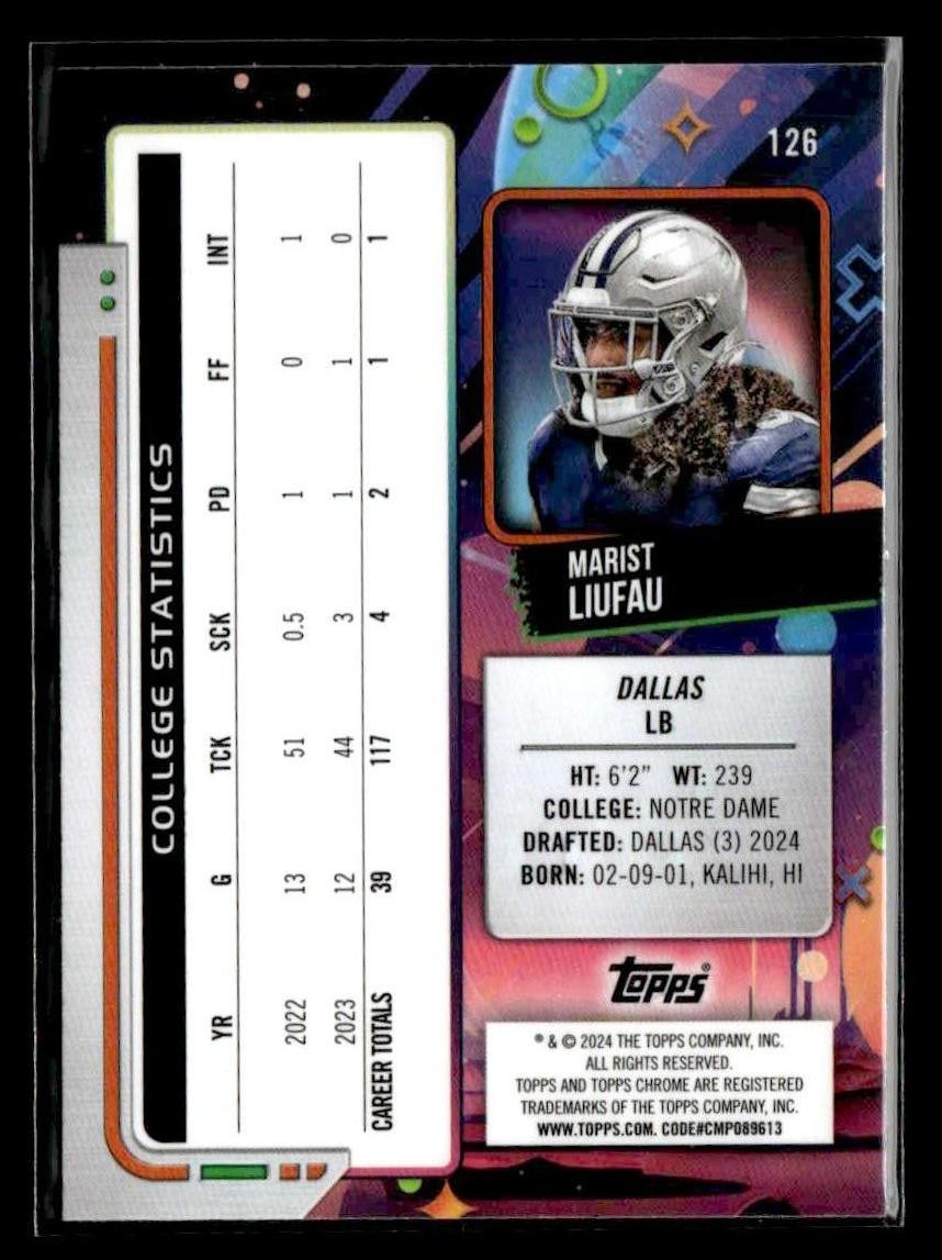 2024 Topps Chrome Cosmic #126 Marist Liufau Refractors