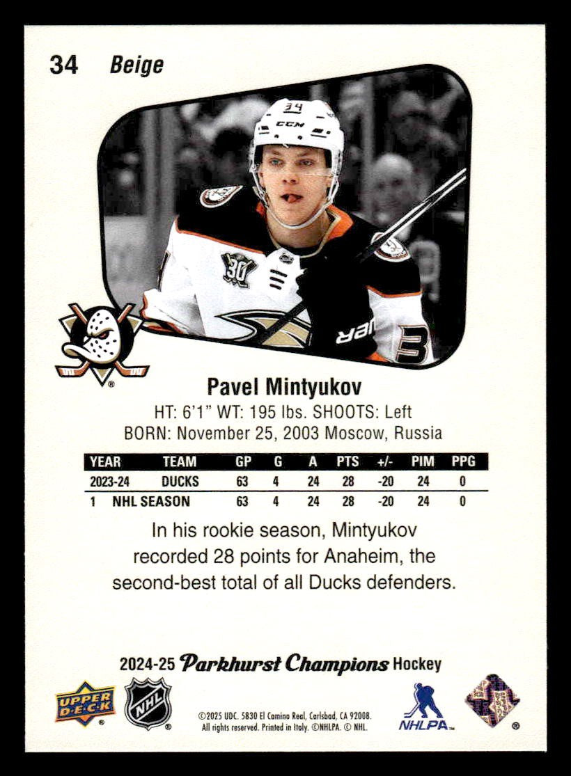 2024-25 Parkhurst Champions #34 Pavel Mintyukov