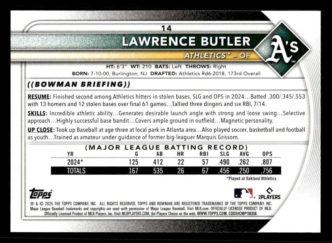 2025 Bowman #14 Lawrence Butler
