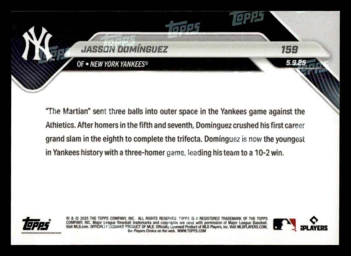 2025 Topps Now #159 Jasson Dominguez Youngest Yankee w 3-HR Game