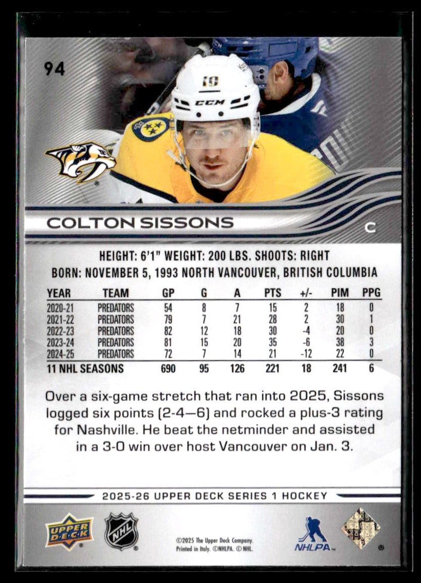 2025-26 Upper Deck #94 Colton Sissons