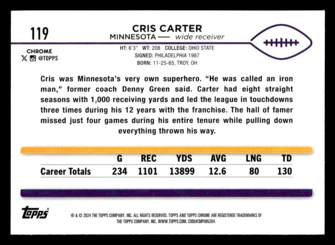 2024 Topps Chrome #119 Cris Carter Pink Refractor