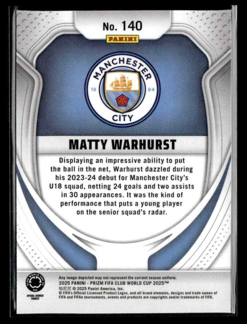 2025 Panini Prizm FIFA Club World Cup #140 Matty Warhurst
