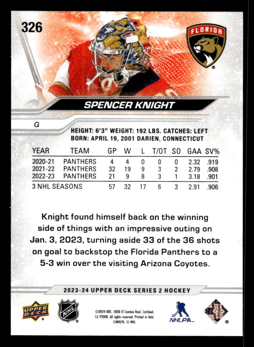 2023-24 Upper Deck #326 Spencer Knight