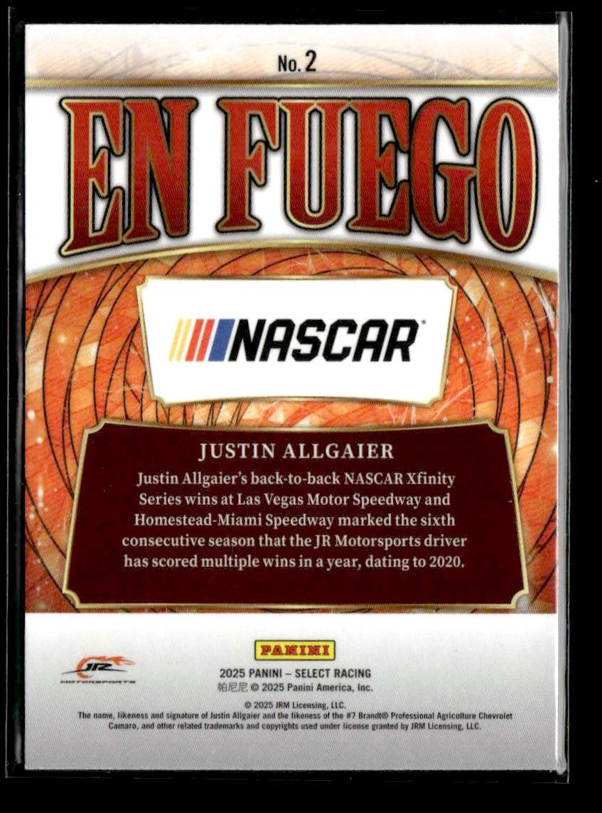 2025 Panini Select #2 Justin Allgaier En Fuego