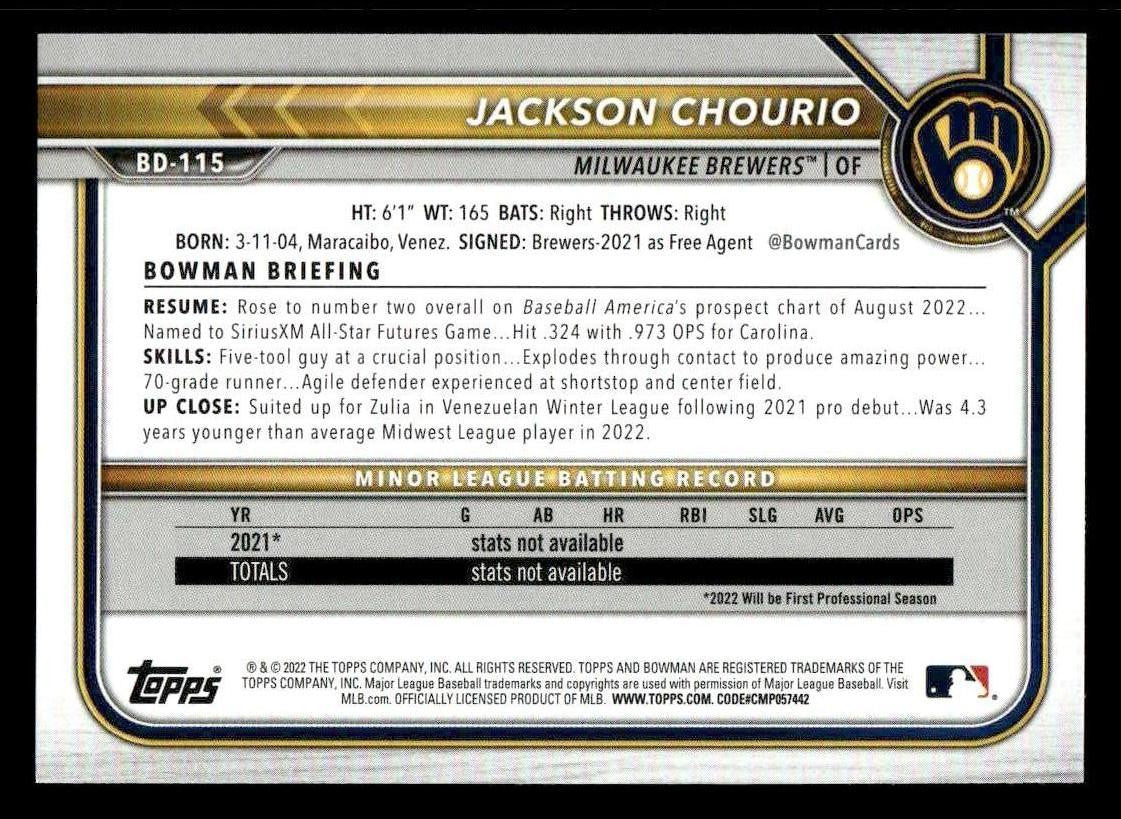 2022 Bowman Draft 1st Edition #BD-115 Jackson Chourio