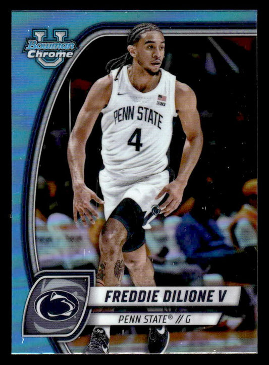 2024-25 Bowman University Chrome #96 Freddie Dilione Blue Shimmer Refractor