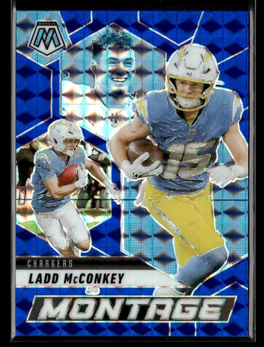 2025 Panini Mosaic #6 Ladd McConkey Montage Mosaic Blue #/99