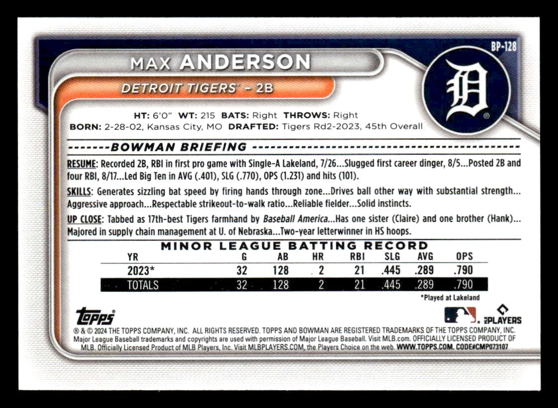 2024 Bowman #BP-128 Max Anderson Prospects