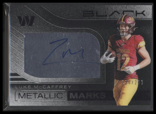 2025 Panini Black #MMK-LMC Luke McCaffrey Metallic Marks #/299