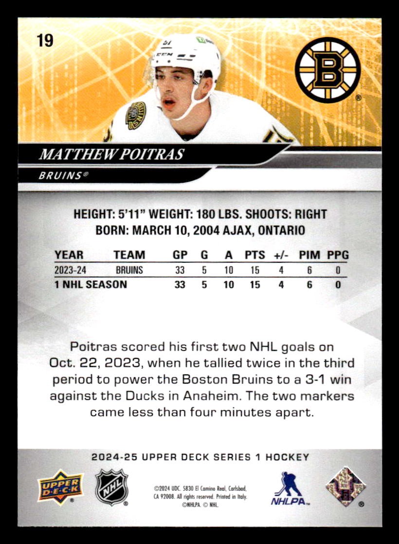 2024-25 Upper Deck #19 Matthew Poitras