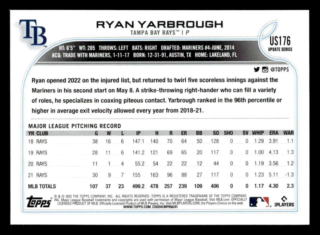 2022 Topps Update #US176 Ryan Yarbrough