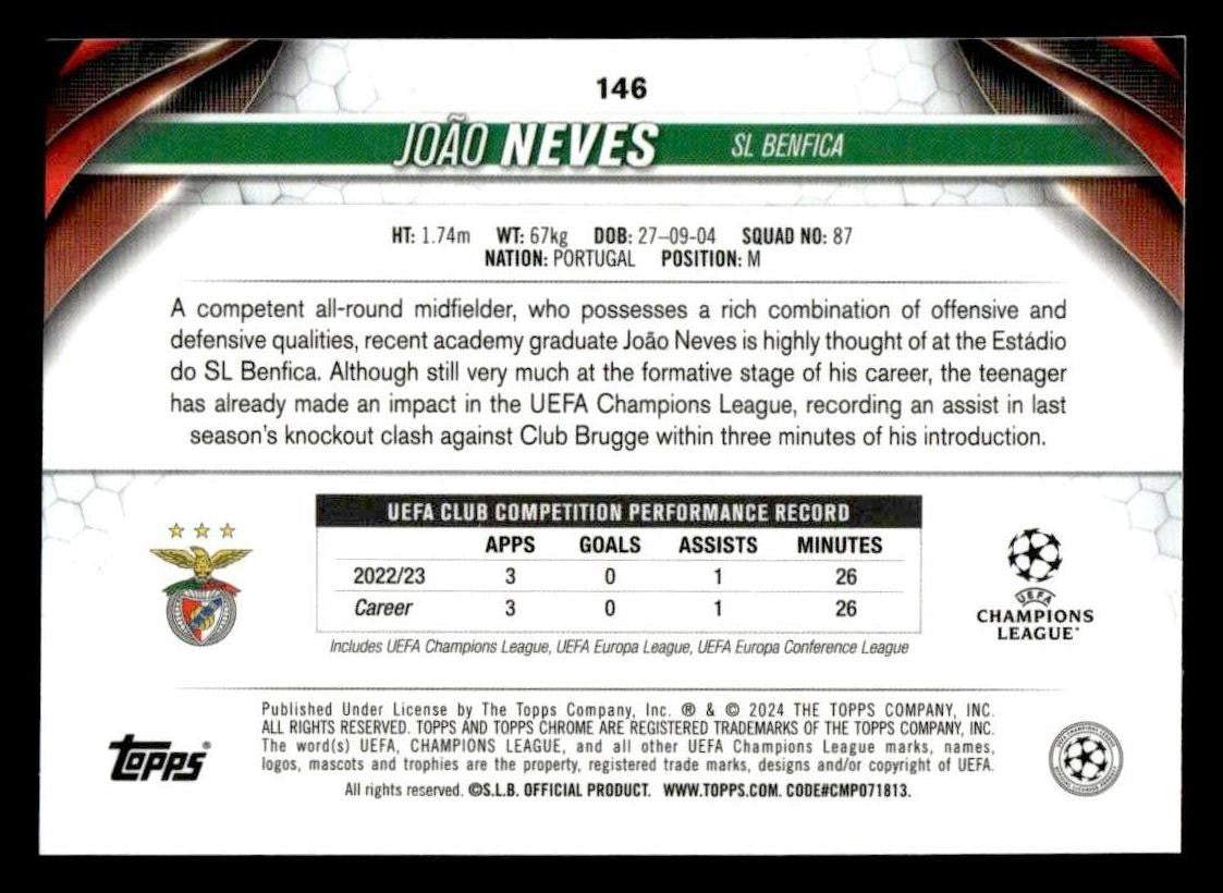 2023-24 Topps Chrome UEFA Club Competitions #146 João Neves