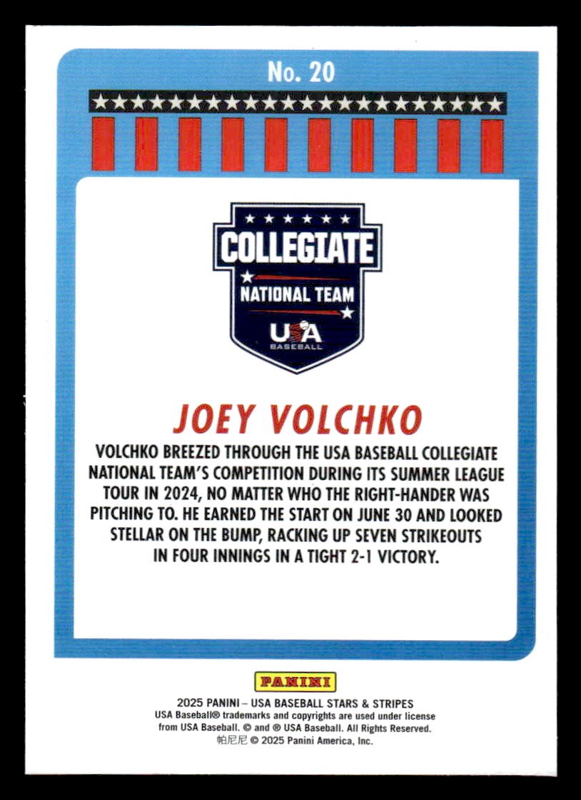 2025 Panini Stars and Stripes USA Baseball #20 Joey Volchko