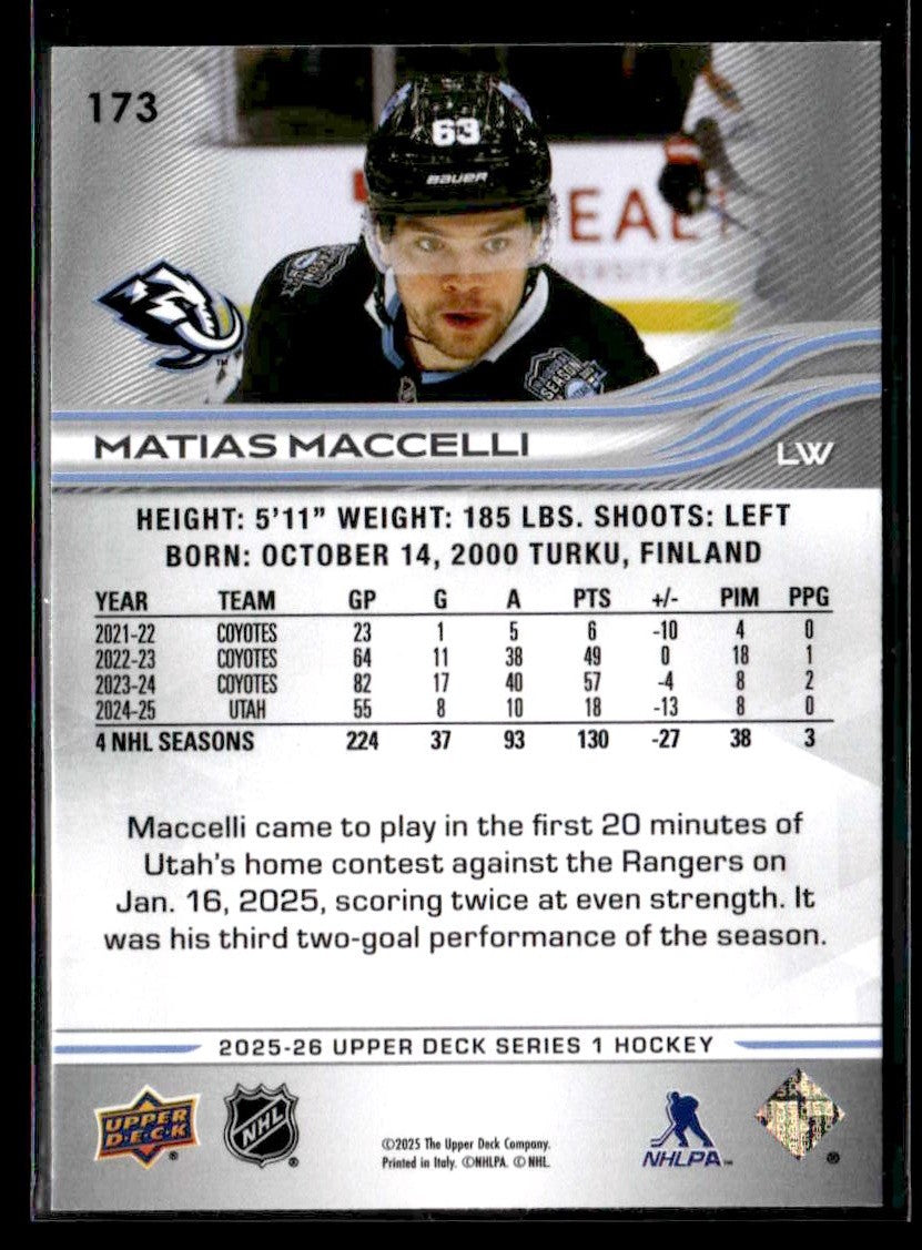 2025-26 Upper Deck #173 Matias Maccelli