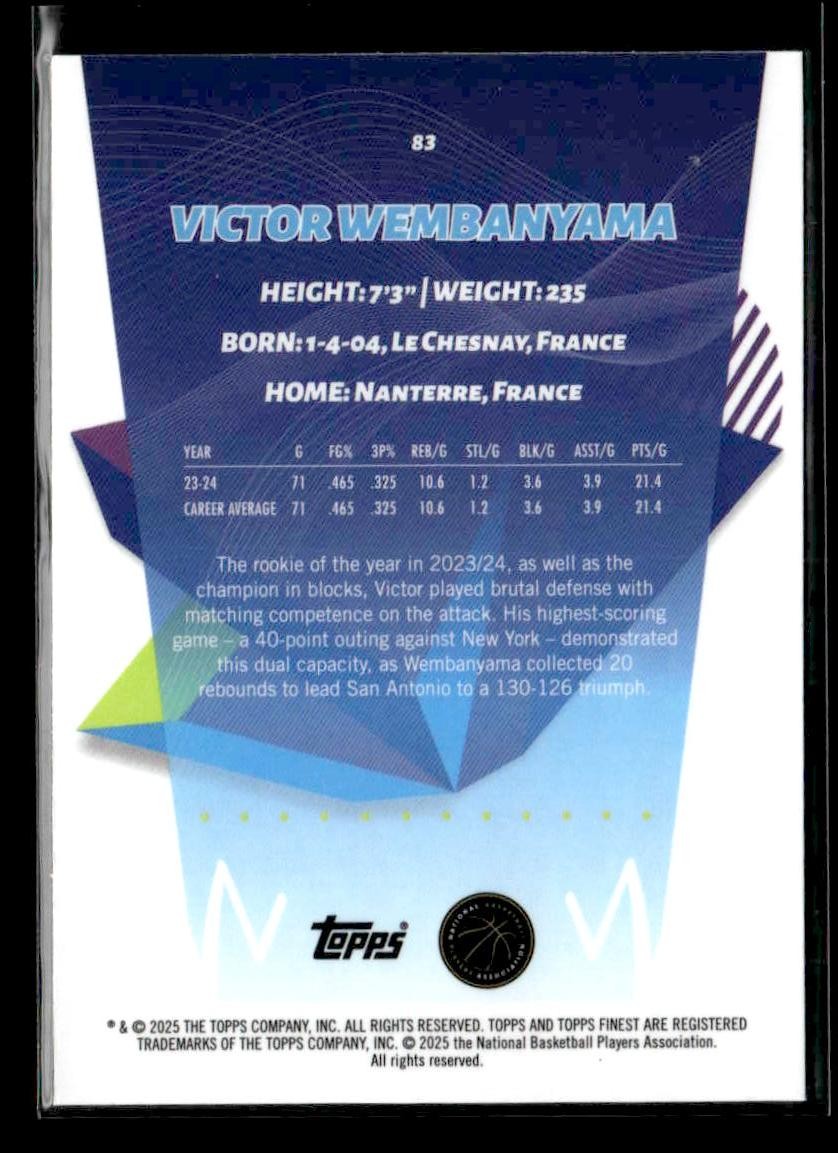 2024-25 Topps Finest #83 Victor Wembanyama