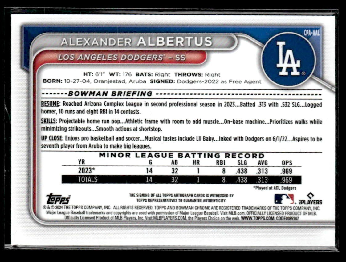 2024 Bowman Chrome #CPA-AAL Alexander Albertus Autos Green Lava Refractors