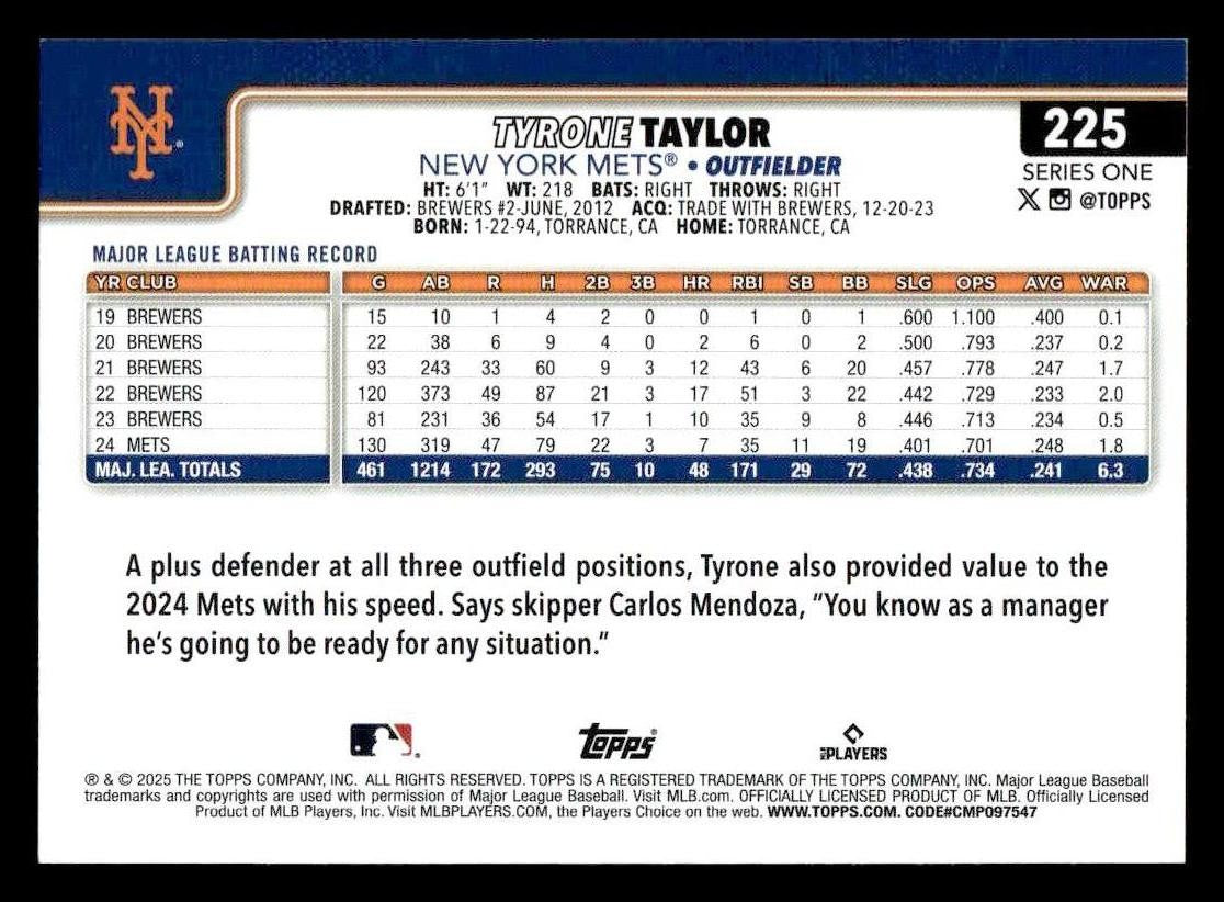 2025 Topps #225 Tyrone Taylor
