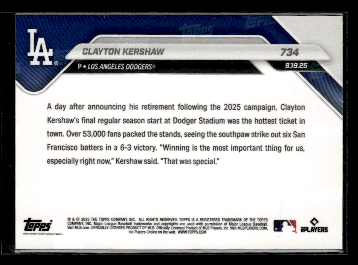 2025 Topps Now #734 Clayton Kershaw